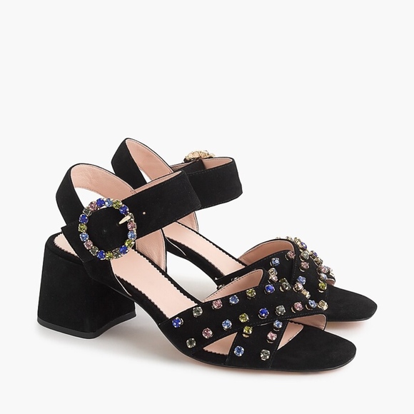 J. Crew Shoes - New JCREW Black Suede Penny Sandals with Crystals